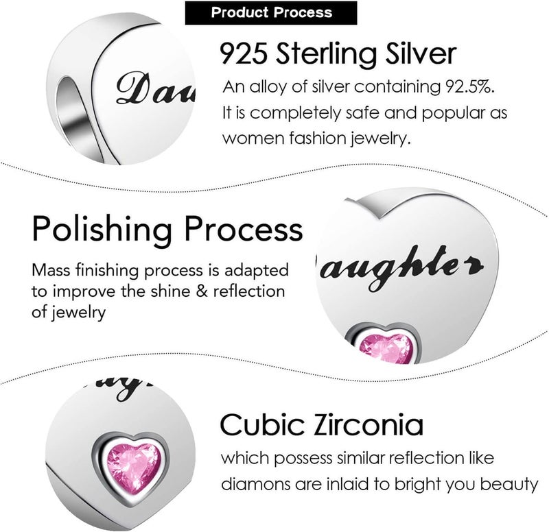VALGACLS Mom Wife Daughter Love Heart Wedding Rings Charms 925 Sterling Silver Charms for Bracelets Necklace Valentine's Day Mother's Day Jewelry Charm for Women - Image 5